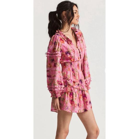 LoveShackFancy Clarkie Long Sleeve Pink Floral Print Mini Dress size Medium - Picture 6 of 16